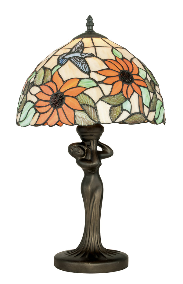 sconto Klassische florale Tischlampe Farbiges Glas Metall E27 Ambient I-DAFNE-LG1