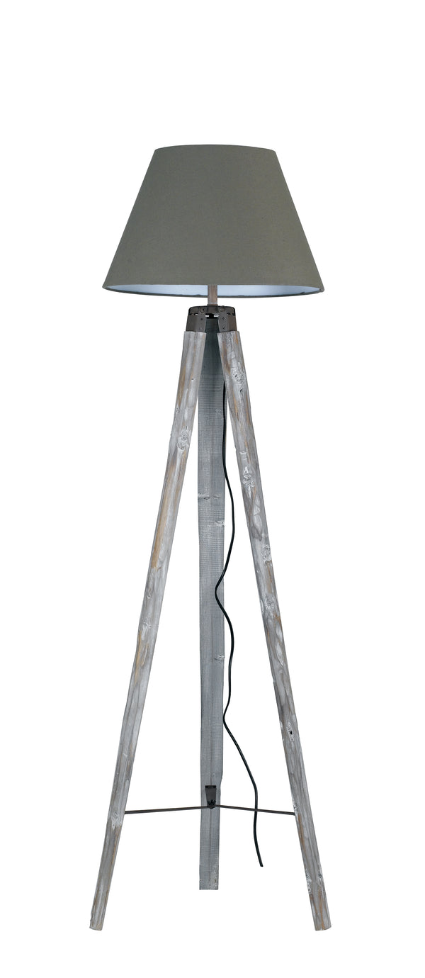 Stehlampe Dreibein Holz Lampenschirm Stoff Taubengrau Stehlampe Modern E27 Environment I-GALLERY/PT sconto