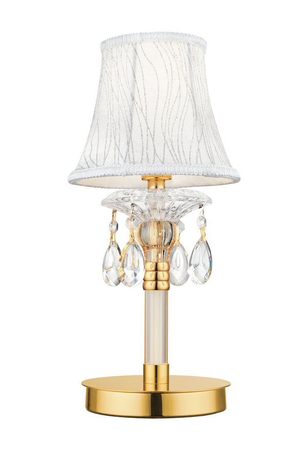 prezzo Lume Classic Gold Drops Kristalle K9 Lampenschirm Verzierter Stoff Tischlampe E14 Umwelt I-MONET/L