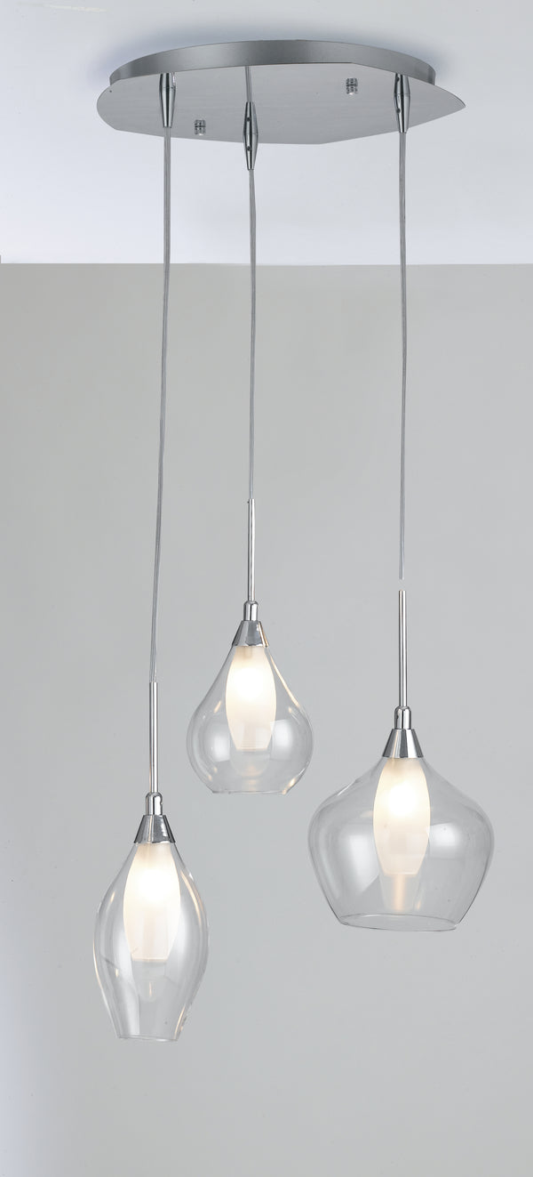 acquista Kronleuchter mit 3 Aufhängungen verschiedene Lampenschirme Transparentes Glas Satiniertes verchromtes Metall Modern G9 Environment I-SKYLINE / S3