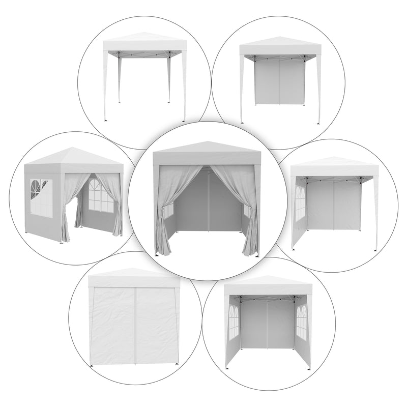 Gazebo da Giardino Pieghevole 2x2m con 4 Pareti Rimovibili in Poliestere e Acciaio Bianco-3