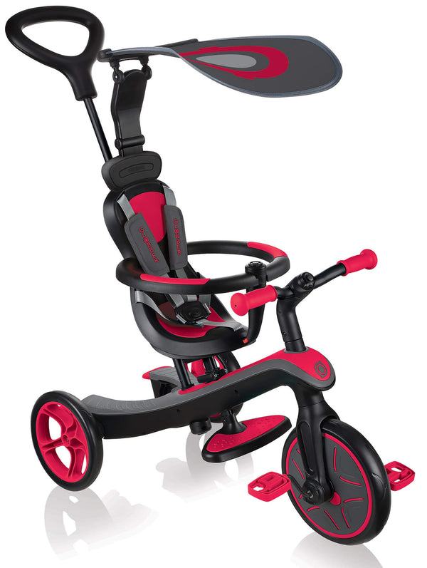 Globber Explorer Trike 4 in 1 Roter Dreirad-Kinderwagen für Kinder mit Griff und Verdeck sconto