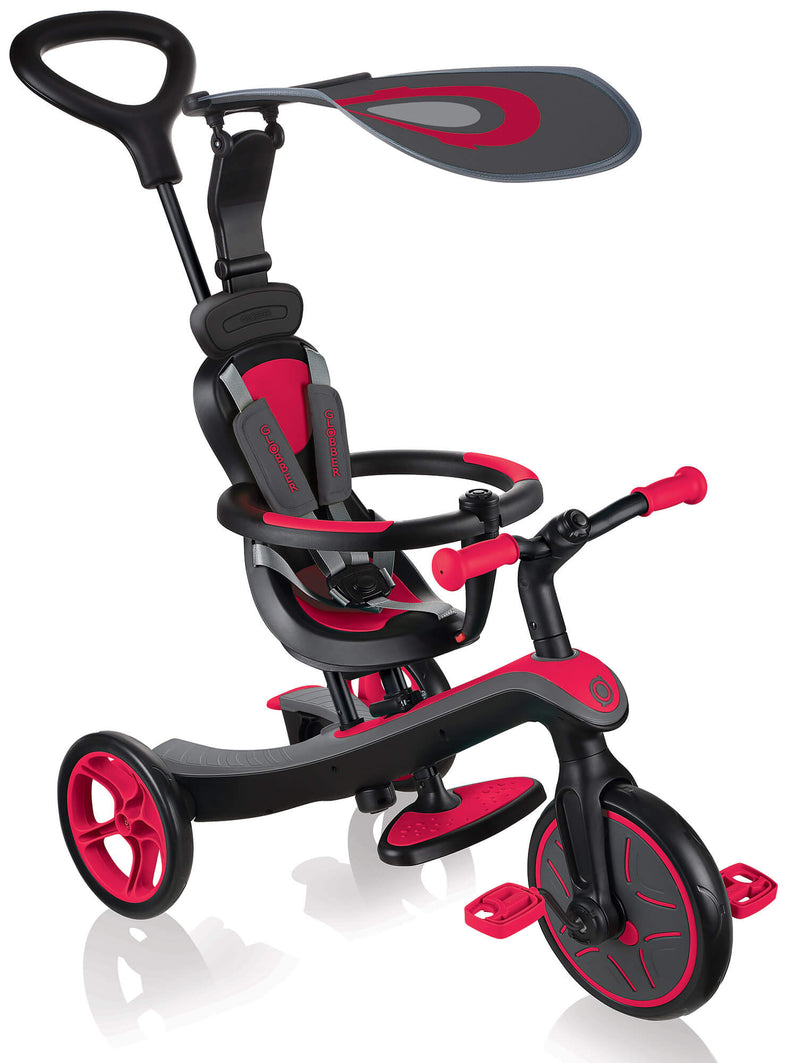 Passeggino Triciclo per Bambini con Maniglione e Tettuccio Globber Explorer Trike 4 in 1 Rosso-1