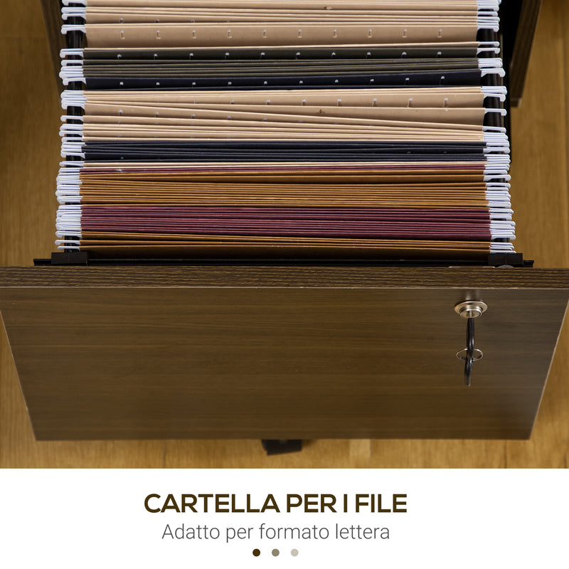 Cassettiera Schedario Portadocumenti 3 Cassetti 40x50x68,5 cm per Ufficio in MDF con Ruote Marrone-5