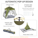 Tenda da Campeggio 2 Posti Pop Up 240x240x199 cm con Porta a Cerniera e 3 Finestre Verde-5