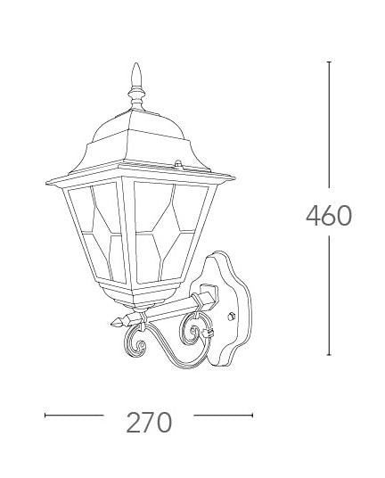 Lanterna Verso Alto Alluminio Nero Oro Diffusore Decorato E27 Intec LANT-PISA/AP1A-4