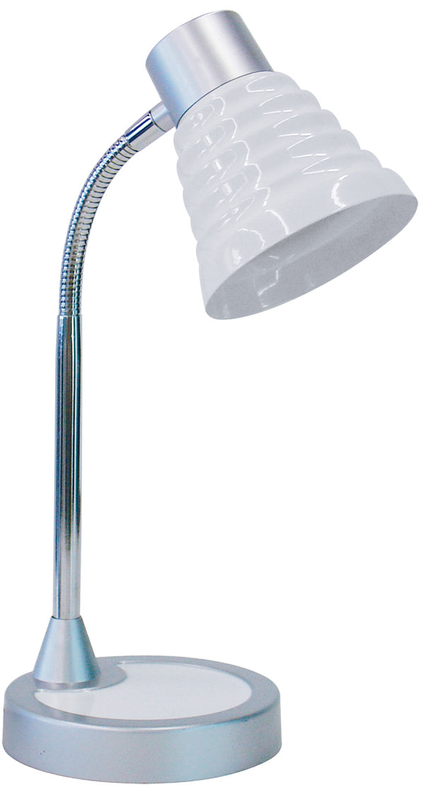 sconto Verstellbare Schreibtischlampe Lampenschirm aus weißem Kunststoff Metallsockel E14 Umwelt LDT055LEO