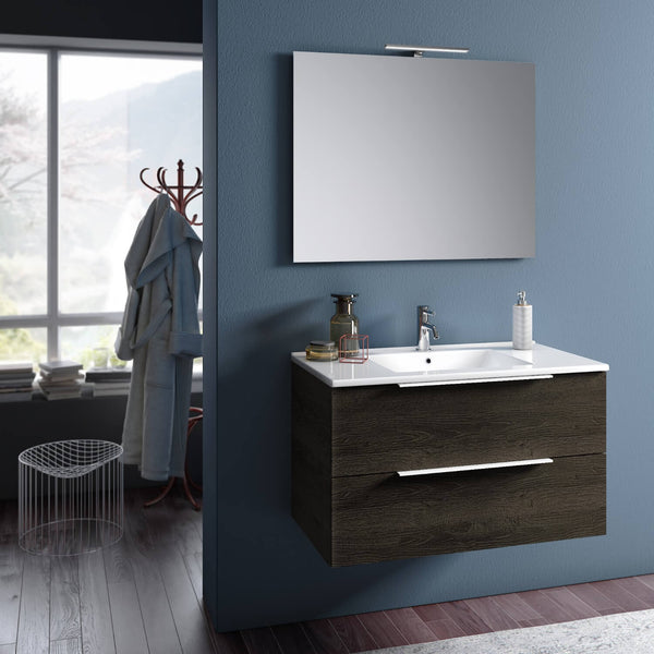 Badezimmer-Hängeschrank mit Spiegelwaschbecken und LED-TFT-Luna-LED-Lampe aus Wenge-Eiche online