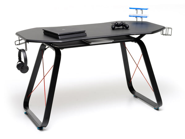 Gaming-Schreibtisch 145 x 65 x 89 cm mit Aufbewahrungszubehör aus schwarzem Holz sconto