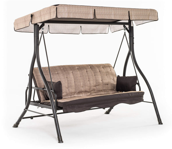 3-Sitzer Gartenschaukelstuhl 198 x 140 x 174 cm mit verstellbarer Rückenlehne für Bettfunktion Zanzibar Beige sconto