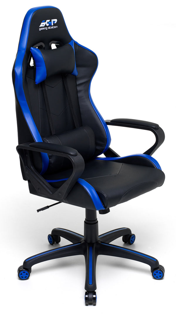 Ergonomischer Gaming-Stuhl 63 x 63 x 126 cm in schwarzem und blauem Kunstleder sconto