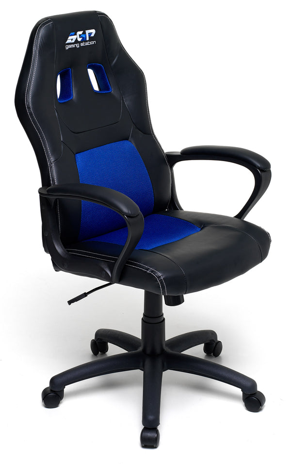 sconto Ergonomischer Gaming-Stuhl 62 x 60 x 113 cm in schwarzem und blauem Kunstleder