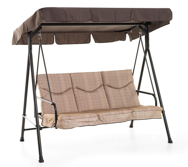 sconto Gartenschaukelstuhl 3-Sitzer 184x120x160 cm mit neigbarer Rückenlehne für Bettfunktion madagaskarbeige