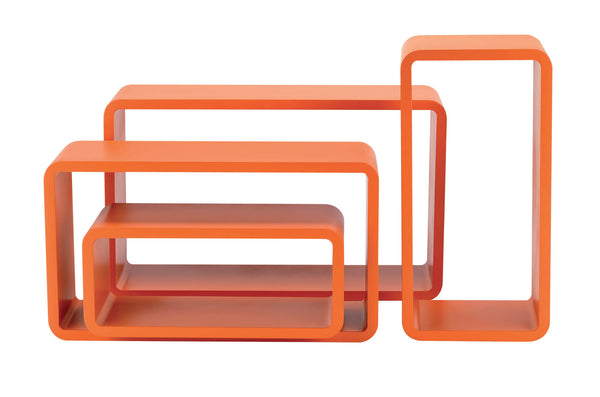 Set mit 4 orangefarbenen, abgerundeten, rechteckigen Regalen sconto