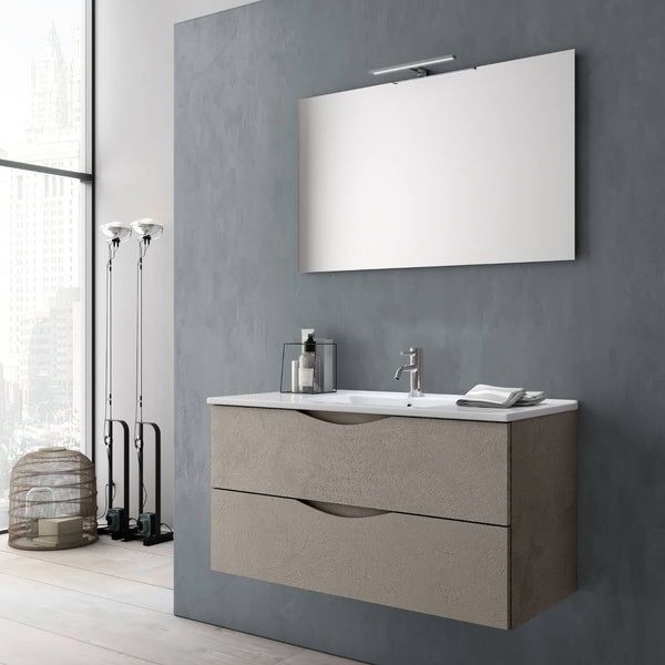 Badezimmer-Hängeschrank mit Spiegelwaschbecken und TFT-LED-Lampe Marte Havanna in Steinoptik online