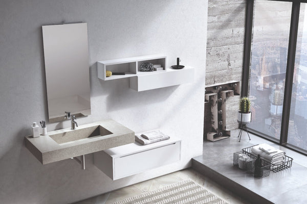 online Badezimmer-Hängeschrank 90 cm Waschbeckenspiegel LED-Lampe und 2 mattweiße Belsk-TFT-Wandeinheiten