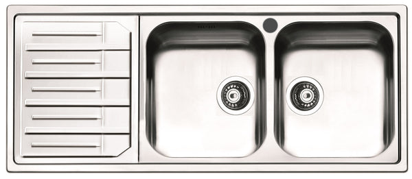 online Küchenspüle 2 Becken 116x50 cm aus Edelstahl Apell Melodia Abtropffläche links