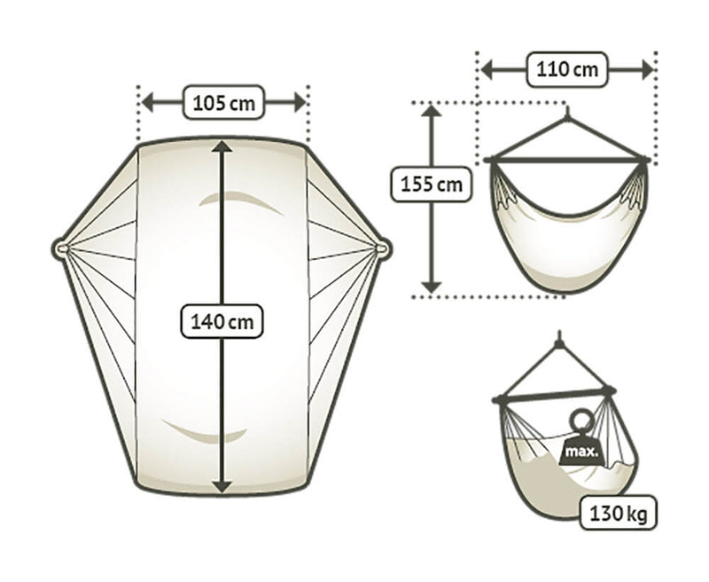 Amaca Sedia da Giardino in Cotone Biologico 105x140cm 130Kg La Siesta Modesta Latte Bianco-6
