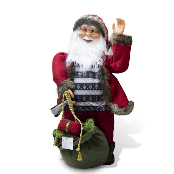 Weihnachtsmannpuppe H80 cm mit roter und grauer Tasche mit Lichtern und Bewegung acquista