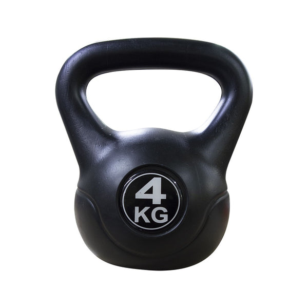 Fitness-Kettlebell 4 Kg aus PVC mit sandfarbenem und schwarzem Griff sconto
