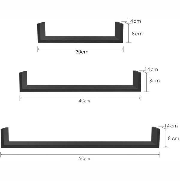 Set mit 3 U-förmigen Regalen 30-40-50 cm Schwarze Wandaufbewahrung online