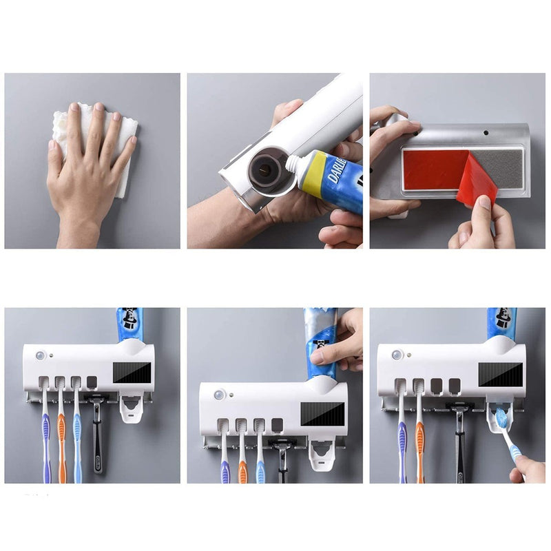 Sterilizzatore UV con 4 slot portaspazzolini dentifricio a ricarica solare USB Bianco-5