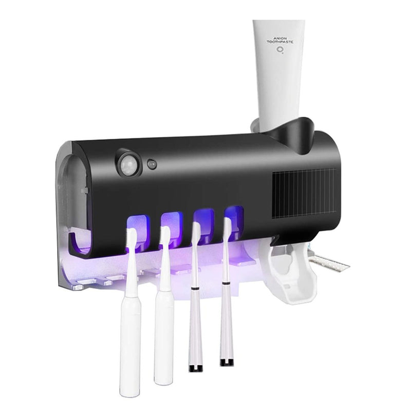 Sterilizzatore UV con 4 slot portaspazzolini dentifricio a ricarica solare USB Nero-1