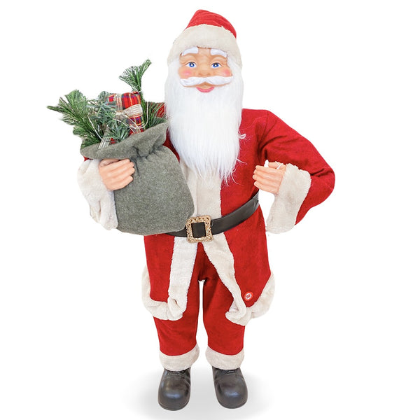 Weihnachtsmannpuppe H90 cm mit Lichtern und Geräuschen Rot und Creme prezzo
