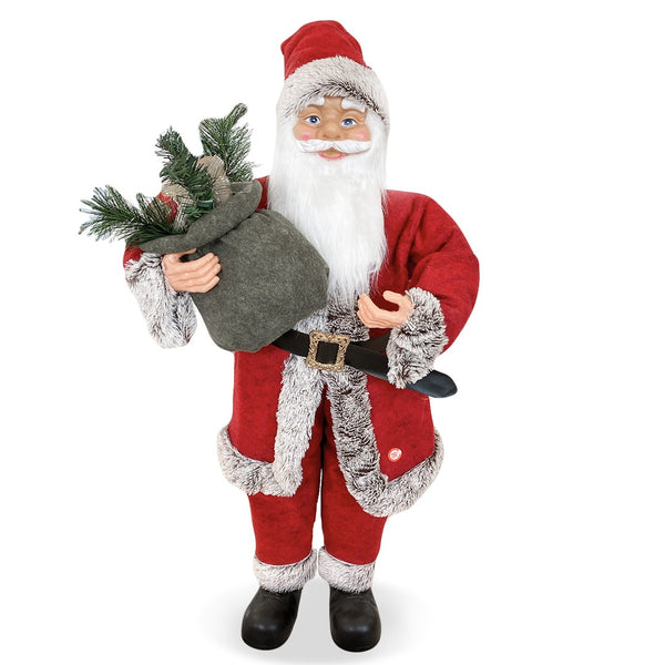 Weihnachtsmannpuppe H90 cm mit Lichtern und Geräuschen Rot und Grau acquista