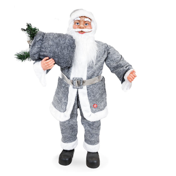 Weihnachtsmannpuppe H90 cm mit Lichtern und Geräuschen Grau online