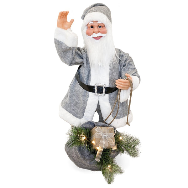 sconto Weihnachtsmannpuppe H80 cm mit Lichtern und grauer Bewegung
