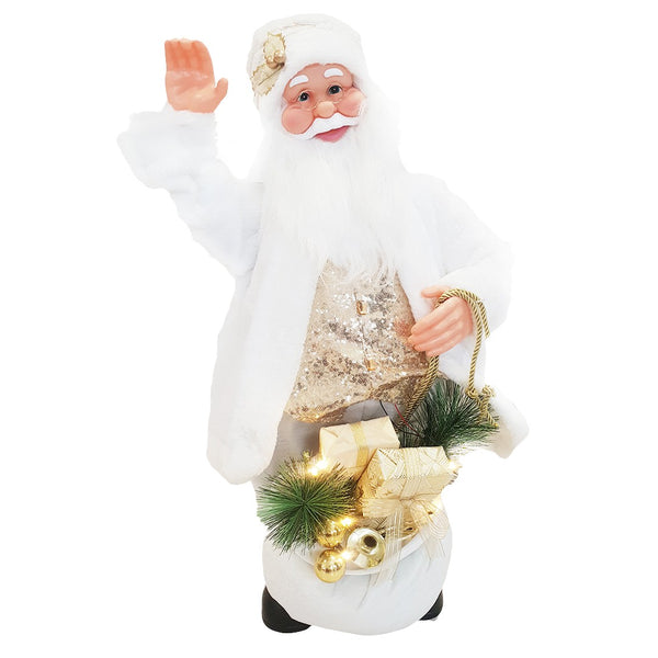 acquista Weihnachtsmann-Puppe H80 mit Lichtern und weiß-goldenem Uhrwerk