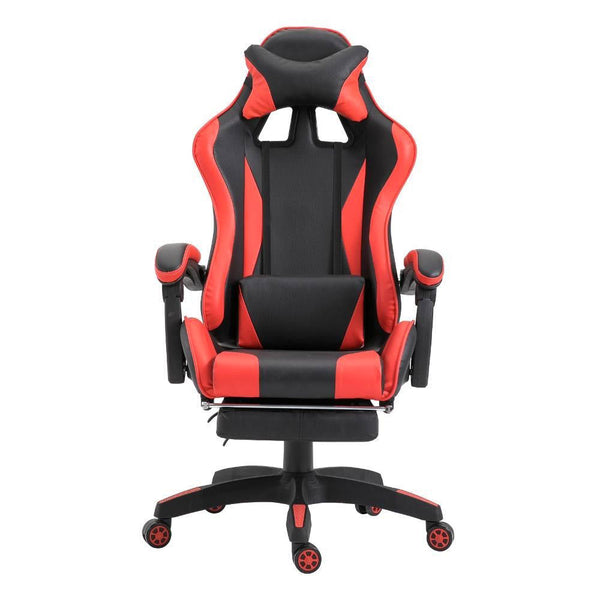 sconto Ergonomischer Gaming-Stuhl 66 x 60 x 134 cm mit Fußstütze aus rotem Kunstleder