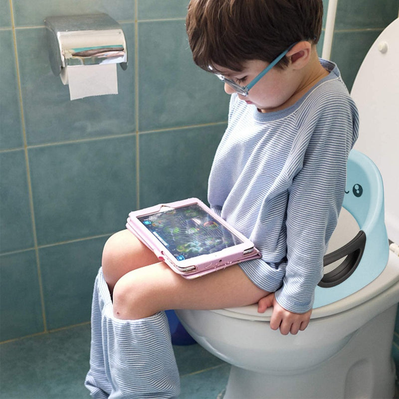 Sedile Riduttore WC per Bambini Ovale Morbido con Paraspruzzi Azzurro-3