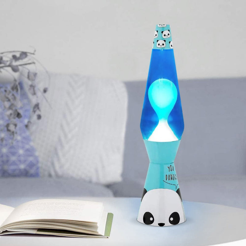 Lampada Lava Lamp 40cm Base Azzurra con Panda e Magma Blu-3