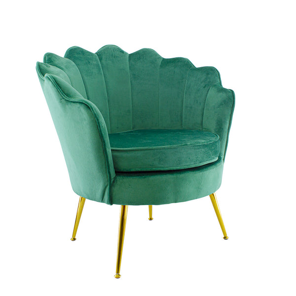 Gepolsterter Sessel mit Schalenrücken in grüngoldenem Samt sconto