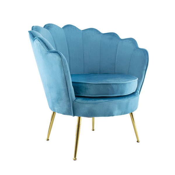 online Gepolsterter Sessel mit Schalenrücken aus Samt mit Fuß in Blaugold