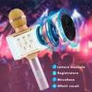 Microfono Karaoke Wireless con Luci Led Registra Canta e Riproduce Musica Rosa-3