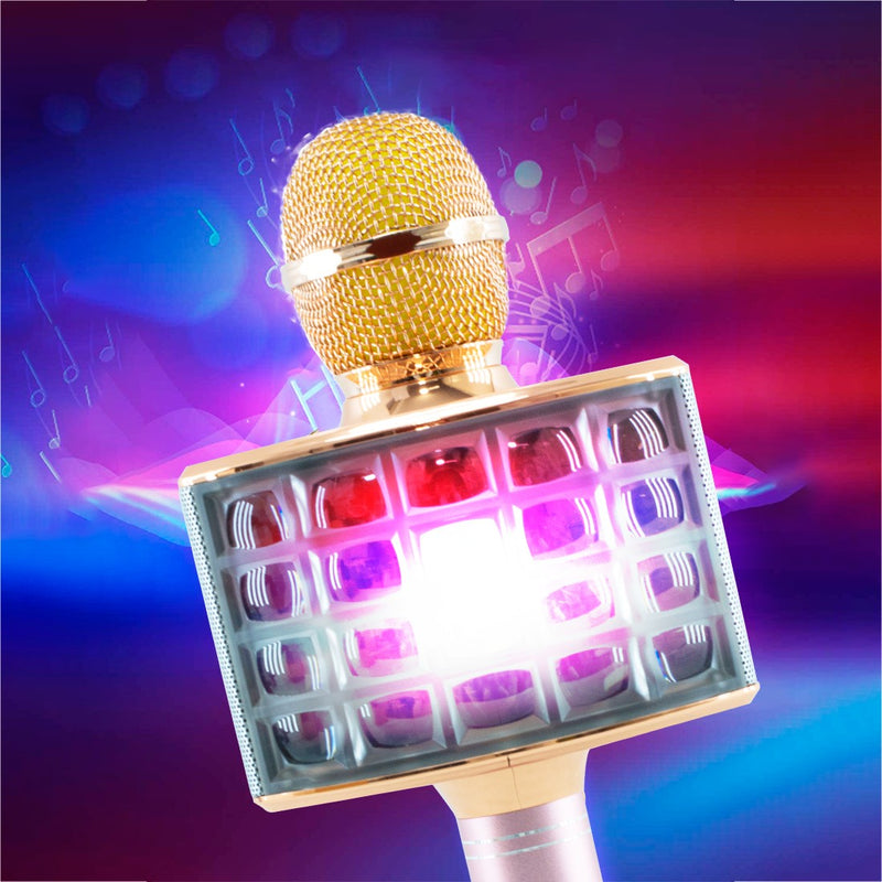 Microfono Karaoke Wireless con Luci Led Registra Canta e Riproduce Musica Rosa-5