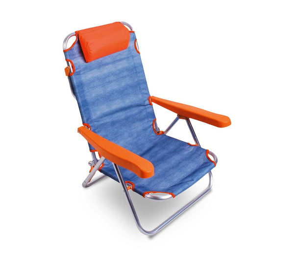 prezzo Spiaggina Faltbarer Relaxsessel aus Aluminium mit Armlehnen und orangefarbenem Kissen