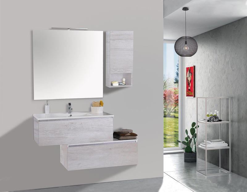 Mobile da Bagno Sospeso 100cm Pensile P18cm Mazzoni Boston 15 Bianco Frassinato-2