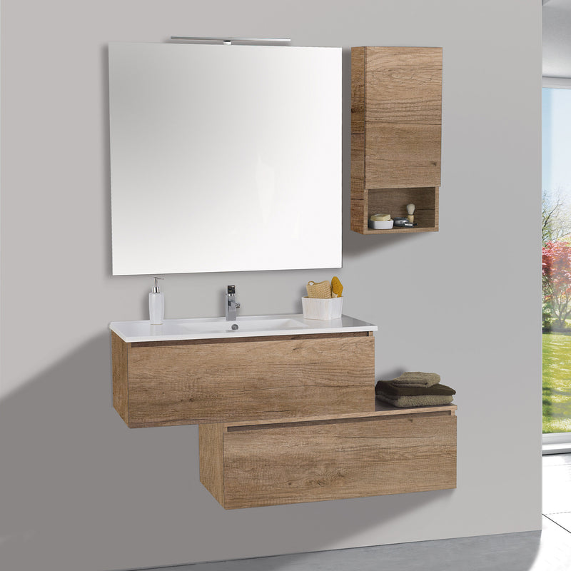 Mobile da Bagno Sospeso 100cm Pensile P18cm Mazzoni Boston 15 Noce Chiaro Frassinato-1