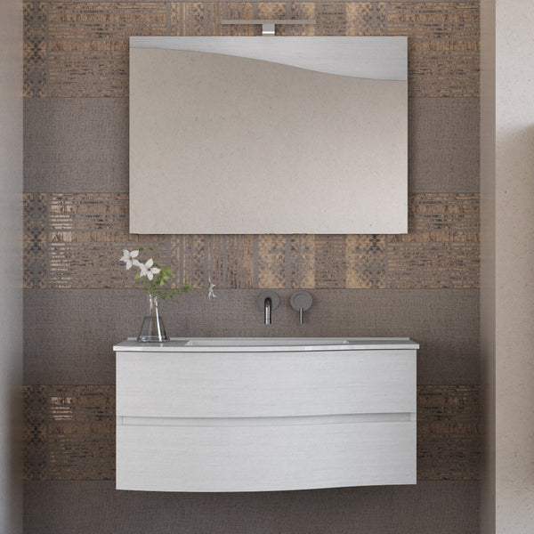 sconto Badezimmer-Hängeschrank 90 cm Bonussi Corona Weiß Lärche Waschbecken und Spiegel