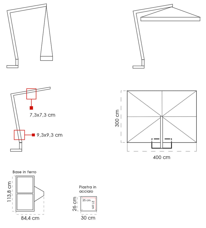 Ombrellone da Giardino Decentrato 3x4m in Legno Telo in Acrilico con Balza Danieli Tokio Ecrù-2