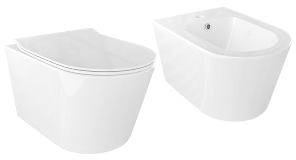 sconto Paar hängende Keramik-WC- und Bidet-Sanitärarmaturen 36,5 x 53 x 35 cm Oceano Bonussi glänzend weiß