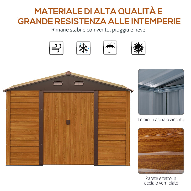 Casetta Box da Giardino 278x195x215 cm Porta Utensili in Acciaio Marrone-4