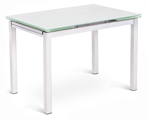 Ausziehbarer Tisch 110/170x75x75 cm aus Metall mit weißer Glasplatte acquista