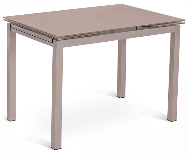 Ausziehbarer Tisch 110/170x75x75 cm aus Metall mit Cappuccino-Glasplatte acquista