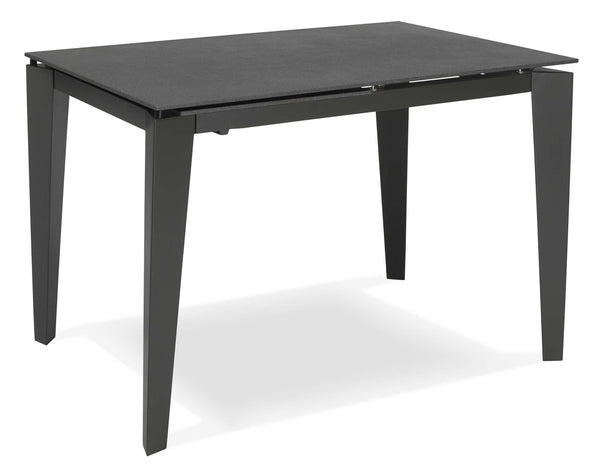 online Ausziehbarer Tisch 120/170x80x76 cm aus Metall mit Keramikplatte auf grauem Glas