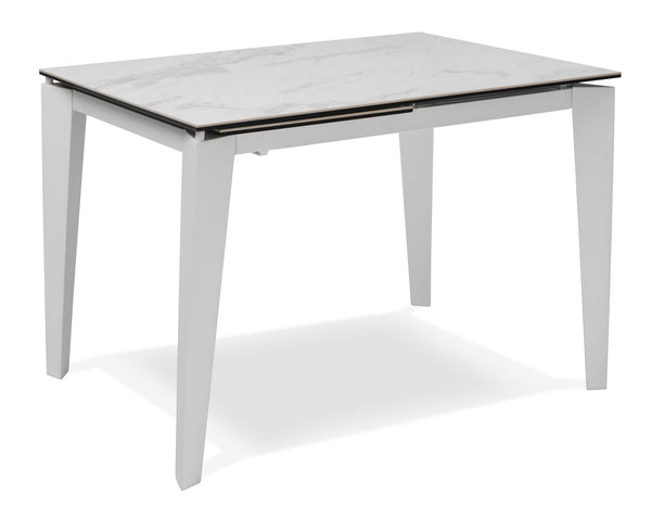 sconto Ausziehbarer Tisch 120/170x80x76 cm aus Metall mit Keramikplatte auf weißem Marmorglas
